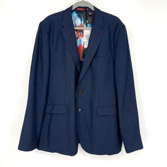 Ted Baker Balrhot Linen Herringbone Suit Jacket Navy Size 6 US 2XL - Picture 1 of 9